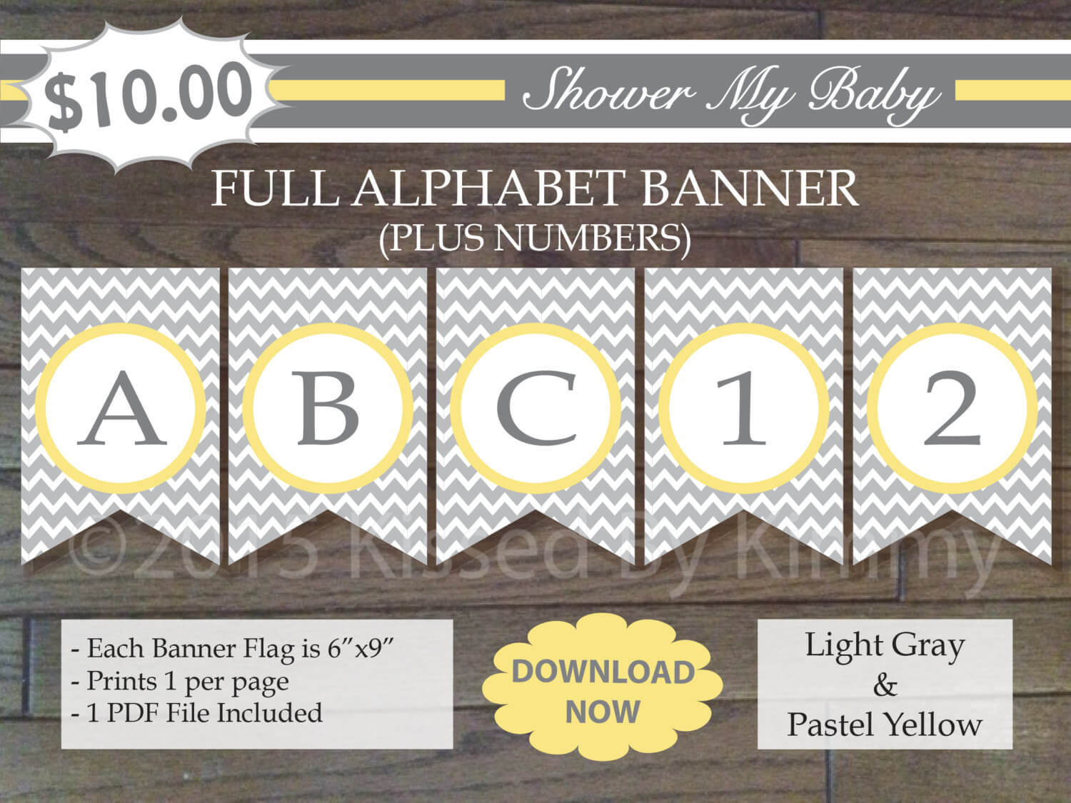 Yellow and Gray Baby Shower - FULL ALPHABET + Numbers Banner -Printable Birthday Banner