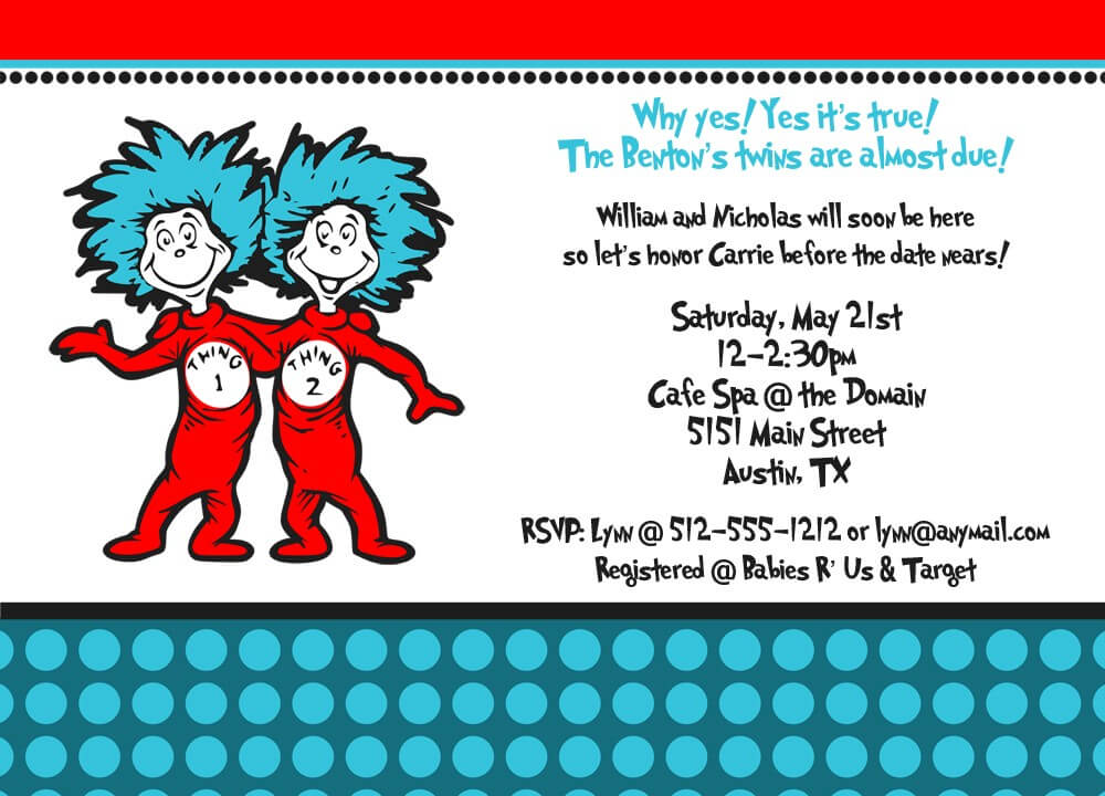 Thing 1 and Thing 2 Baby Shower Invitation