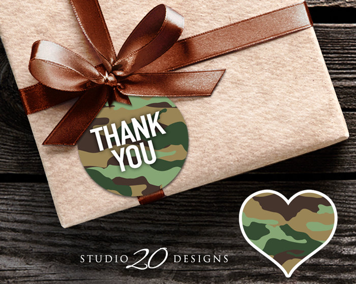 Green Camo Gift Tags, Camouflage Favor Tags, Instant Download