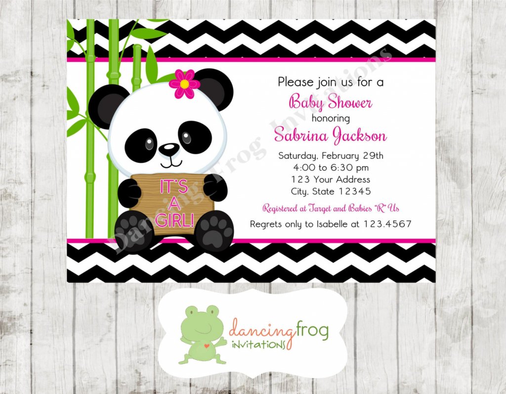 Panda Bear Pink or Blue Baby Shower Invitations - Printed Panda Baby Shower Invitation by Dancing Frog Invitations